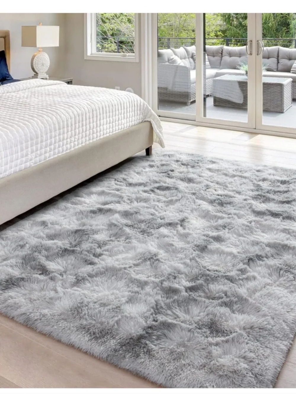 Fluffy Grey And White Area Rug 32" By 47"